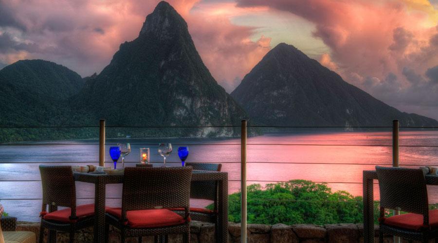 dining table overlooking the pitons